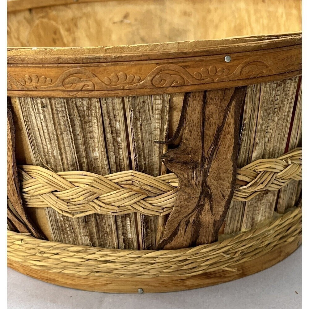 Rustic Hand Woven Basket Raw Birch/Bark Decorative Trim Primitive Boho Farmhouse - Picture 6 of 16